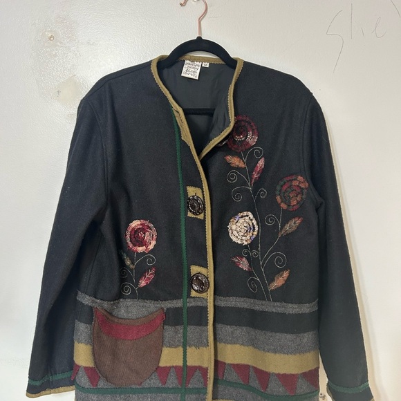 Parsley And Sage Art To Wear Sz M Wool Floral Embroidered Jacket Lagenlook Artsy - Picture 3 of 7